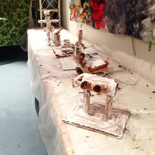Working on reused materials sculptures
