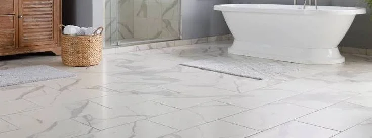 porcelain tile flooring installed in a bathroom