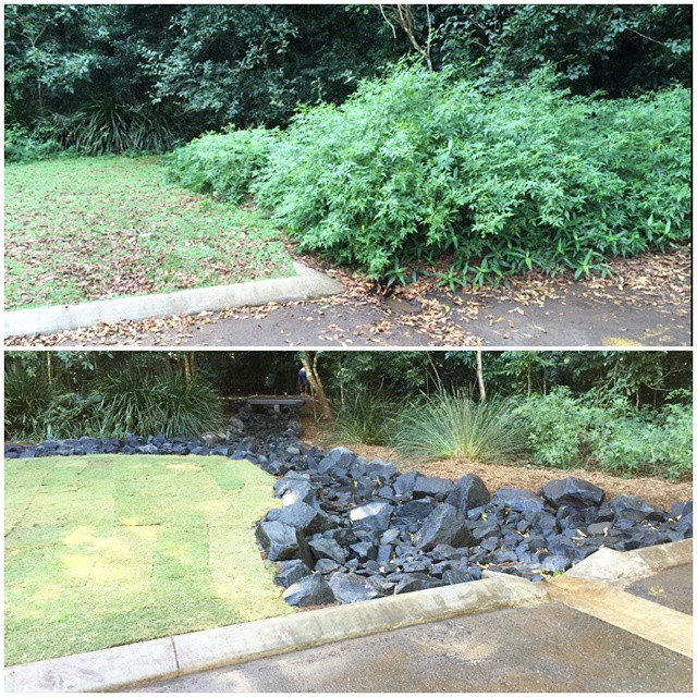 An amazing before and after of this new drainage swale from our boys working up at Mary Cairncross Park in Maleny. #aspect #landscaping #contractor #construction #sunshinecoast #photography #photooftheday #landscape #park #views #mountains #maleny