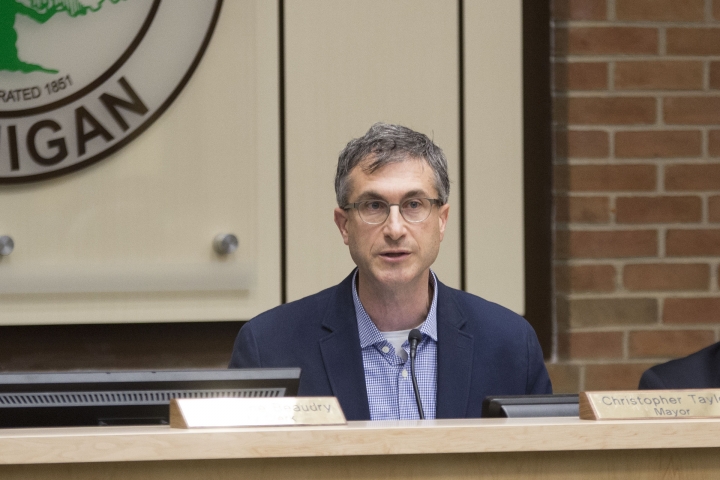 Ann Arbor Mayer Christopher Taylor speaks at the City Council meeting on Tuesday.