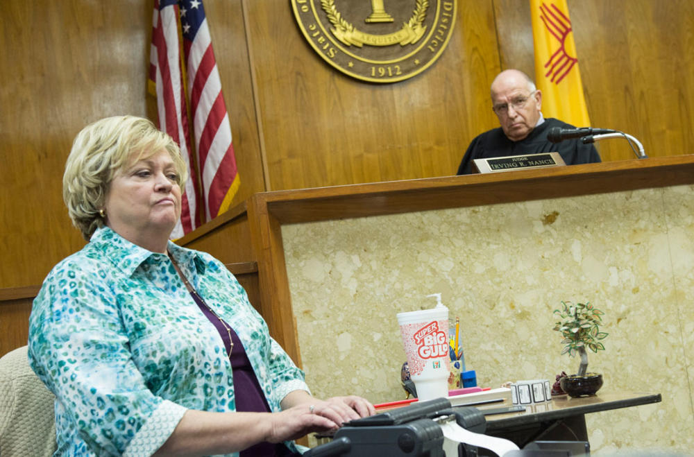 From “Better Call Saul” (Season 1, Episode 1), real-life veteran court reporter Jennifer Bean appears with a Big Gulp drink cup and an authentic steno machine, circa early 2000s. (Ursula Coyote/AMC TV)