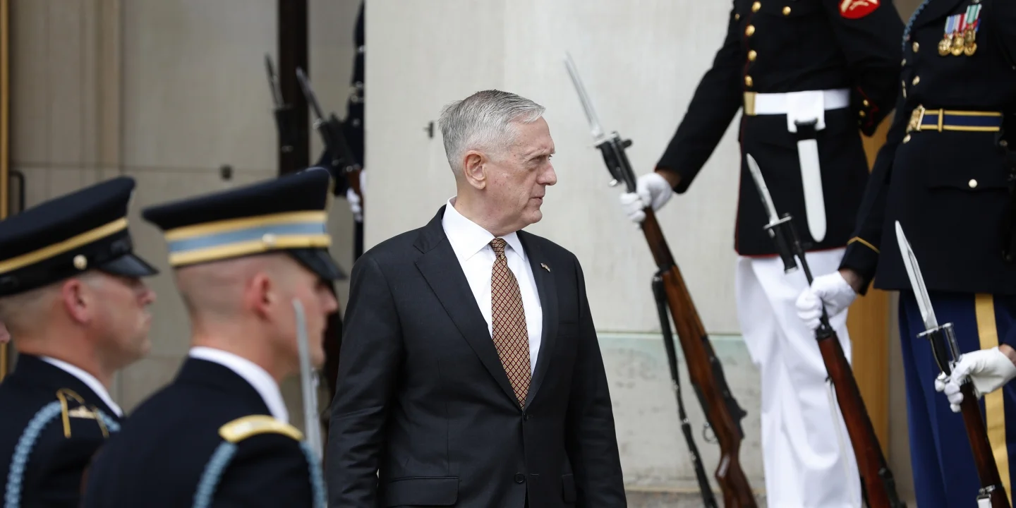U.S. Secretary of Defense James Mattis awaits the start of an honor cordon welcoming UK Secretary of State for Defence Sir Michael Fallon at the Pentagon on July 7, 2017, in Arlington, Virginia.