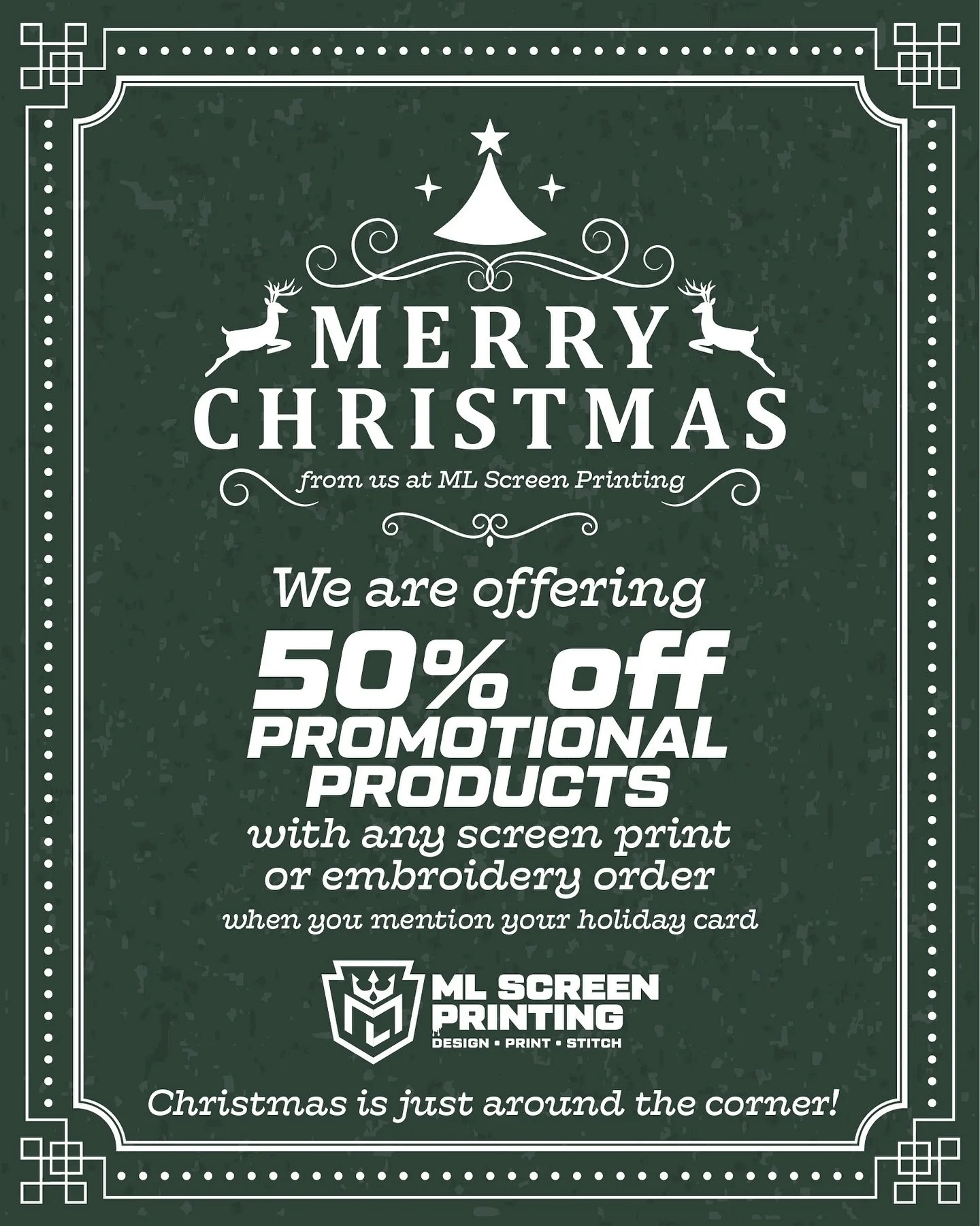 We&rsquo;re giving you 50% OFF all promotional products when you place any screen print or embroidery order 

&mdash; just mention your holiday card! 🎁

From tumblers and lanyards to flash drives and mugs, we&rsquo;ve got everything you need to make