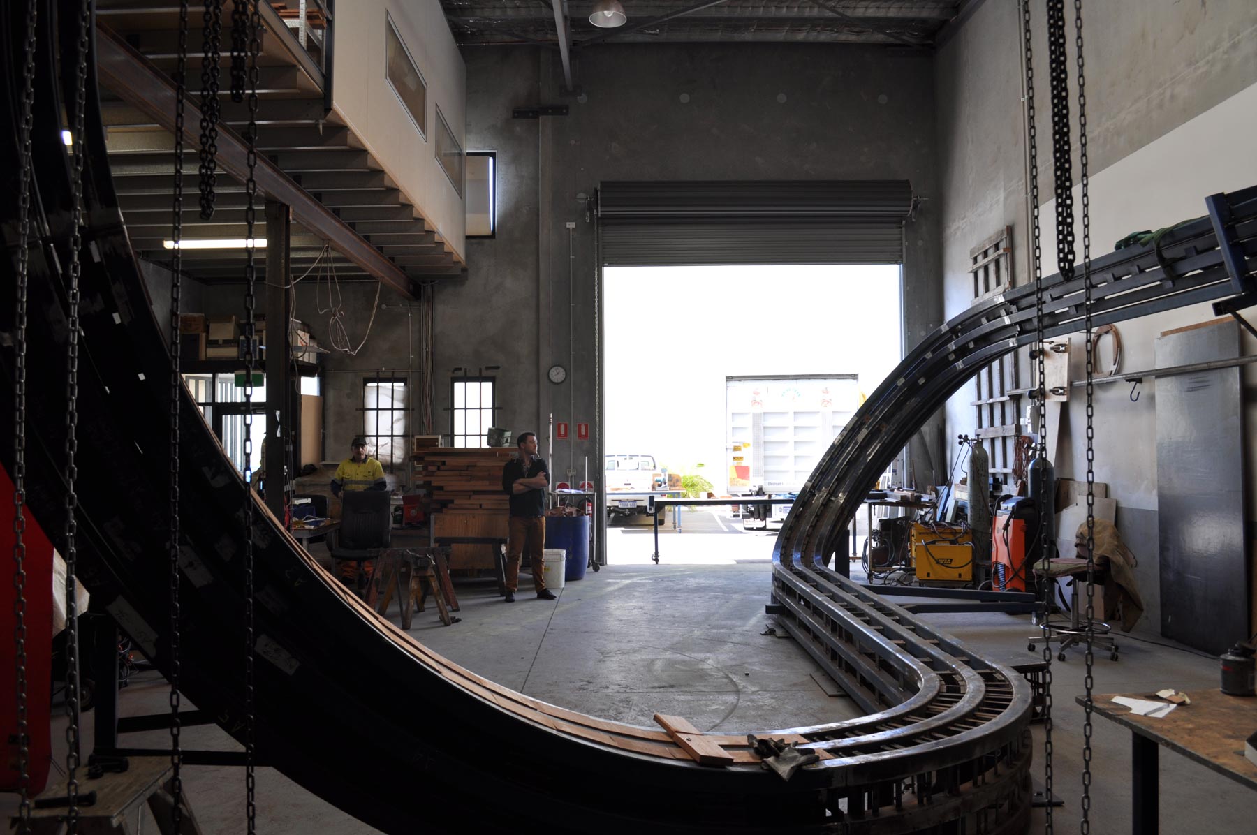 In between and all around under fabrication in the artist's studio.