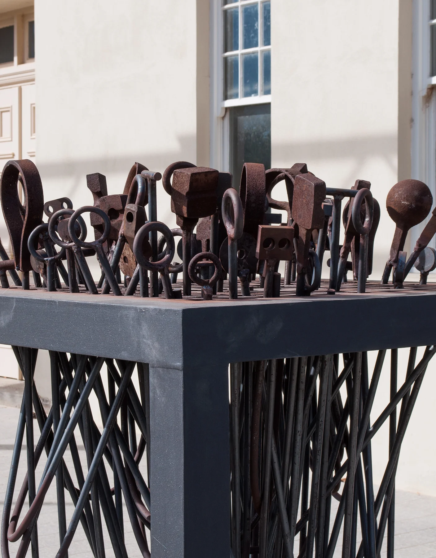 Tools used in the workshop were incorporated into the works, the relics of the past re-imagined in the new urban context.