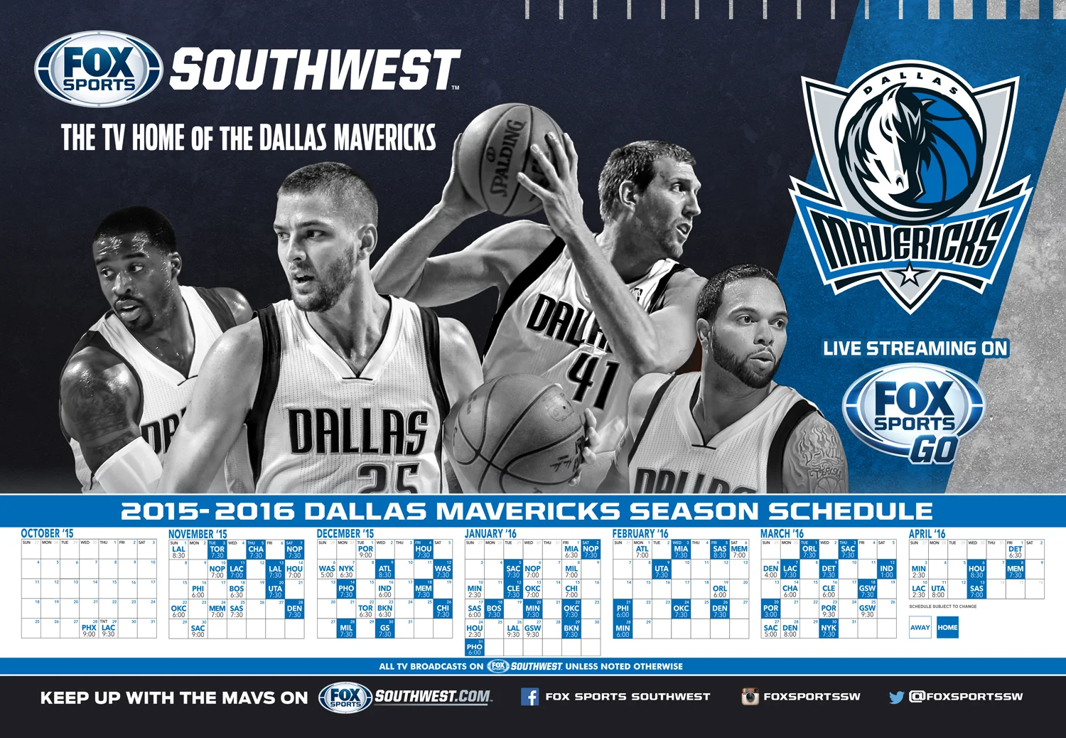 Dallas Mavericks 2015-16 Broadcast Calendar