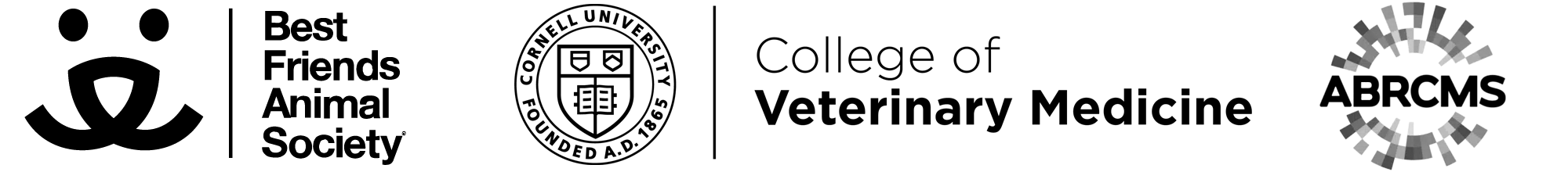 Logos for Best Friends Society, Cornell College of Veterinary Medicine, and ABRCMS (Annual Biomedical Research Conference for Minority Students)
