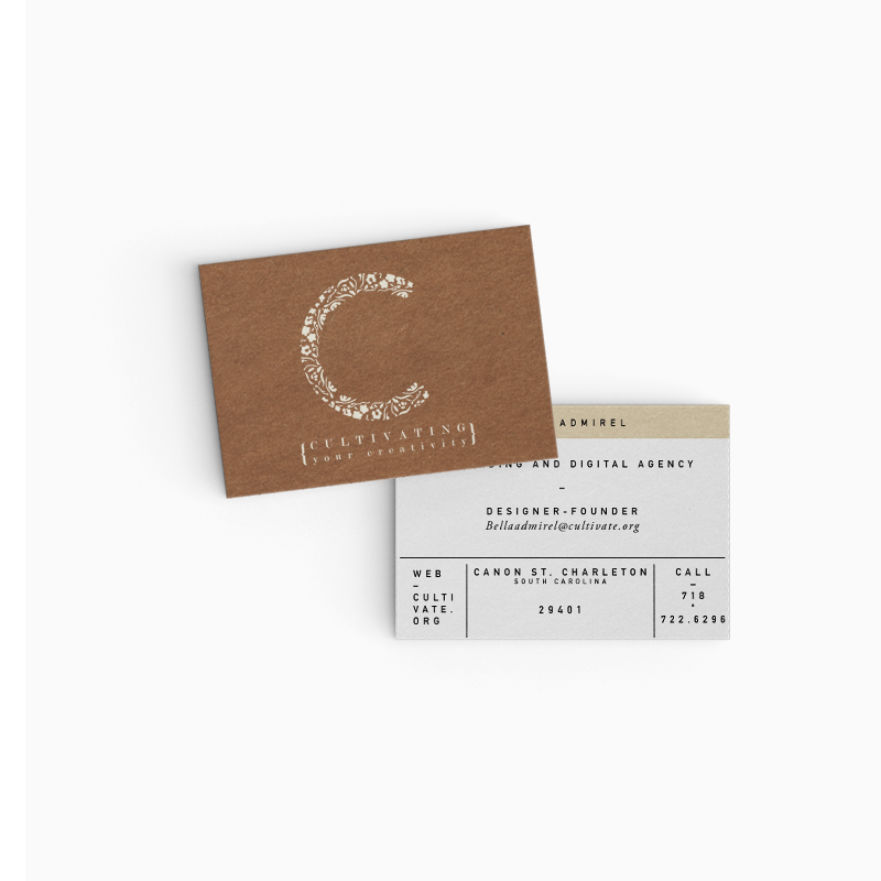 Cultivating Your Creativity I created an elegant logomark for the brand, and used this as brand element throughout the system.
