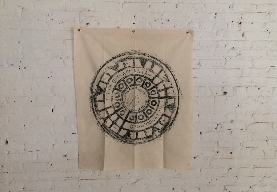 ATL COM - Size 37.5"x37.5" (100% Cotton) - Wax Rubbing of a manhole cover - Print size 30"x30"