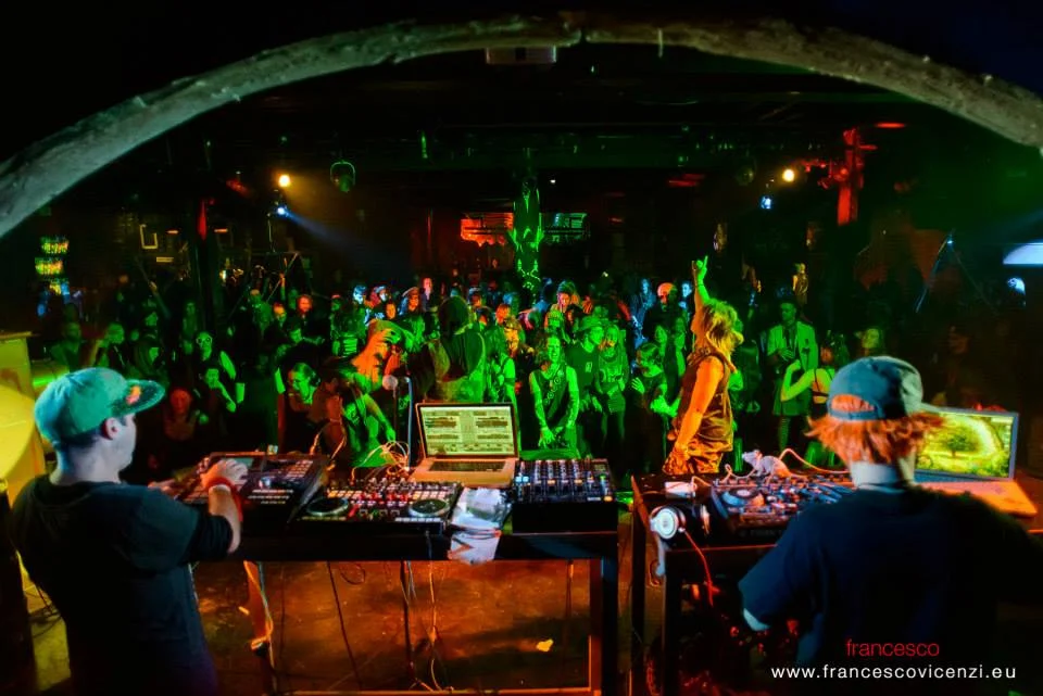 Monkey Marc with Dub FX (right), live at The World Beyond, Revolt Artspace, Melbourne. Photo: Francesco Vicenzi .