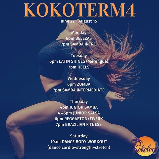 KOKOTERM 4 LIVE &amp; ONLINE 🌴

Hey dance fam!

We&rsquo;re super excited to be going straight into another term - back to our 8 week terms from Monday 22/6 to Saturday 15/8.

We&rsquo;ve kept the same great classes and will be adding pop up outdoor