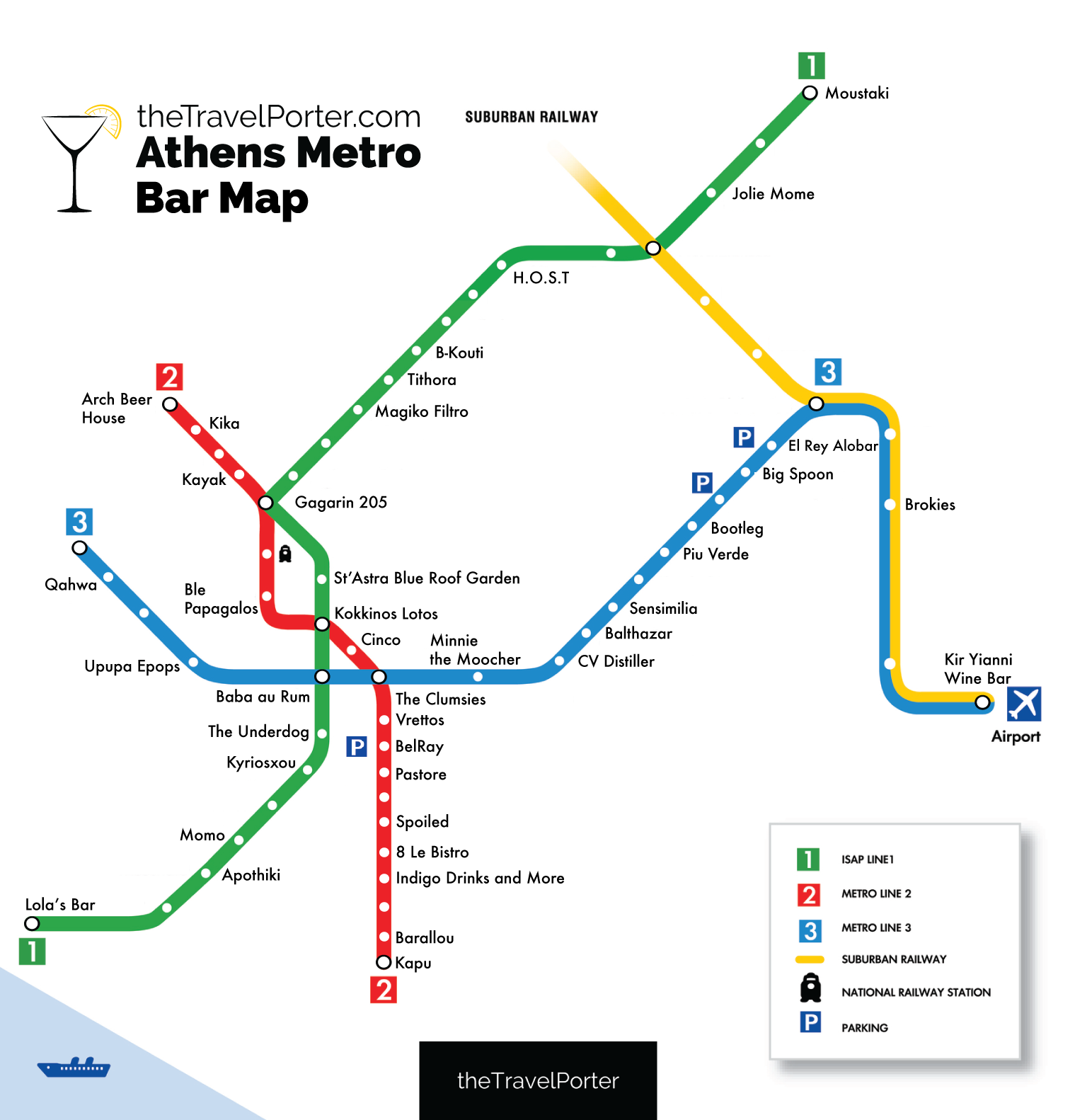 The Travelporter Athens Metro Map Bar Map