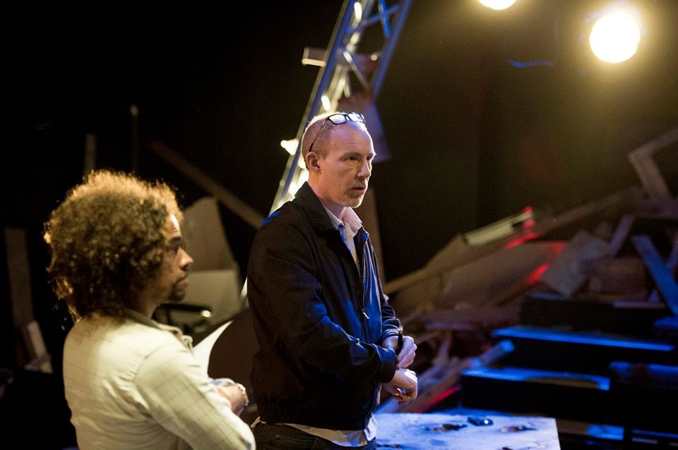 Anthony Neilson and Robin French on the set of The Get Out (Royal Court Jerwood Theatre Upstairs 2014) WHAT'S SO SPECIAL, Photo by Alistair Muir