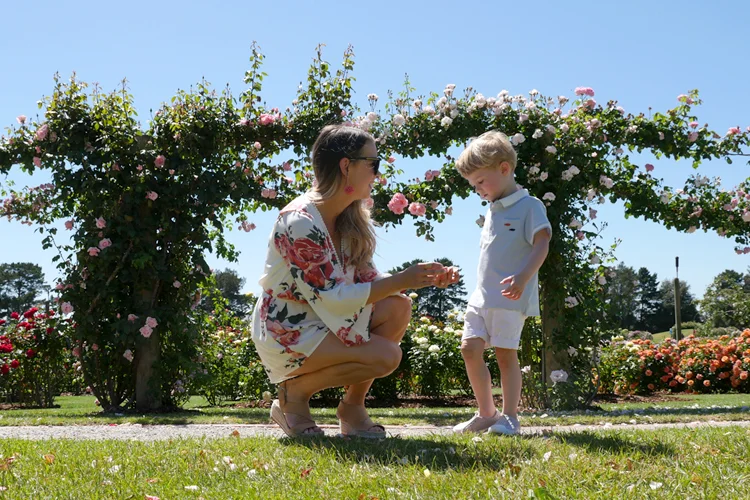 Tobi playsuit with pink roses and toddler