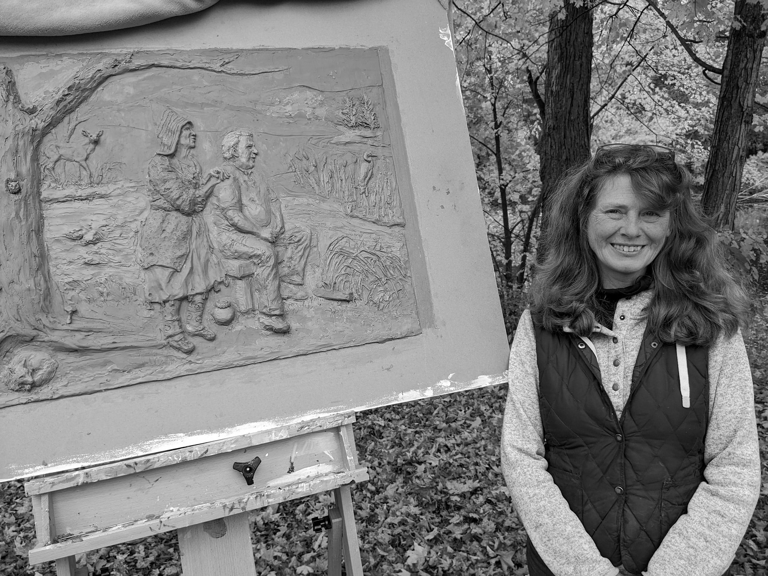 bl and whi sculpture unveiling and me .jpg