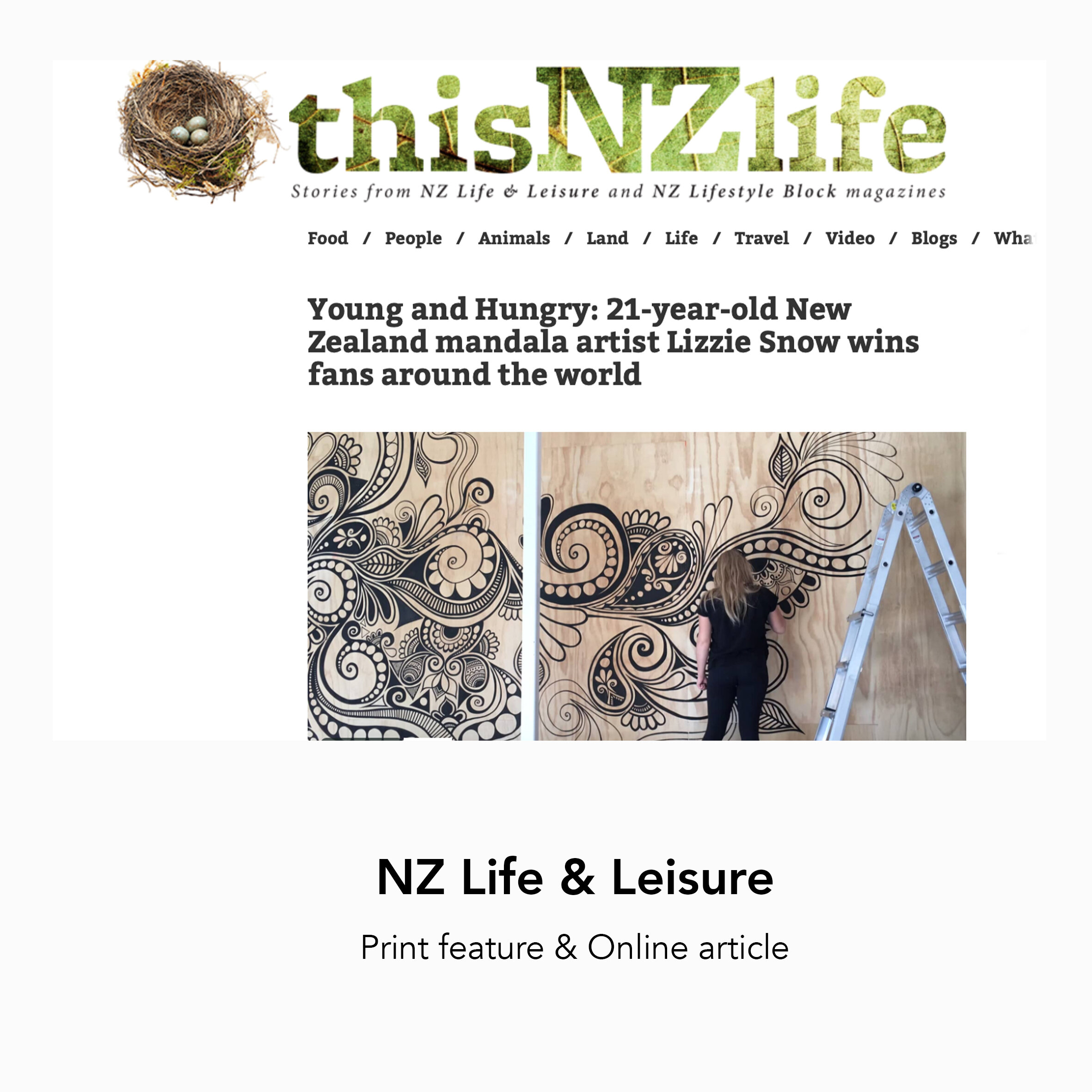 NZ Life and Leisure Magazine This NZ Life feature Lizzie Snow fortyonehundred - New Zealand contemporary mandala and mural artist