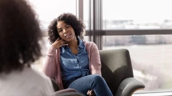 woman confiding in partner about their role.