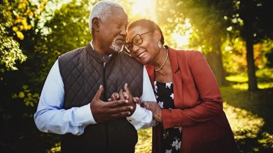 Happy older couple who has been through hard times and continue to love each other.