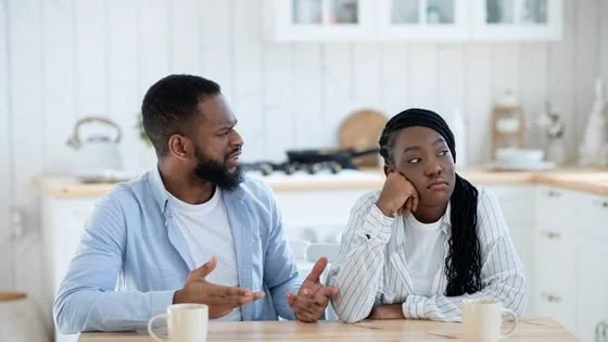 man frustrated with woman shut down.