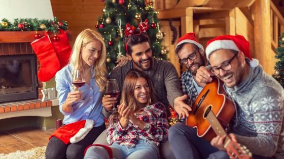 people from diverse cultures playing music together, indicating shared holiday cultures.