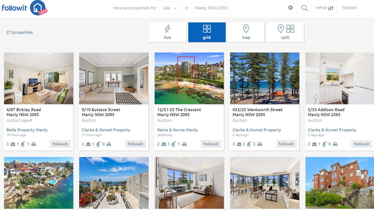 followit is a new app for Android and iOS that pitches itself as the Instagram of real estate. Instead of following friends and celebrities, you follow houses in specific streets and suburbs where you want to live. Here’s how it works. As its name implies, followit uses the “follow” mechanic made popular by social media platforms. From within the app, users can follow specific houses, streets, suburbs and real estate agents to receive live updates and notifications. Once set up, they will only see properties that tick all the right boxes. followit’s main claim to fame is its sense of immediacy — properties that fit the user’s criteria appear on the app as soon as they are listed online. (Traditional property sites like Domain purportedly take up to two days for listings to appear after they have been uploaded by a real estate agent.) This is thanks to an automation process that allows participating agents to instantly upload listings to followit’s portal with the click of a button.