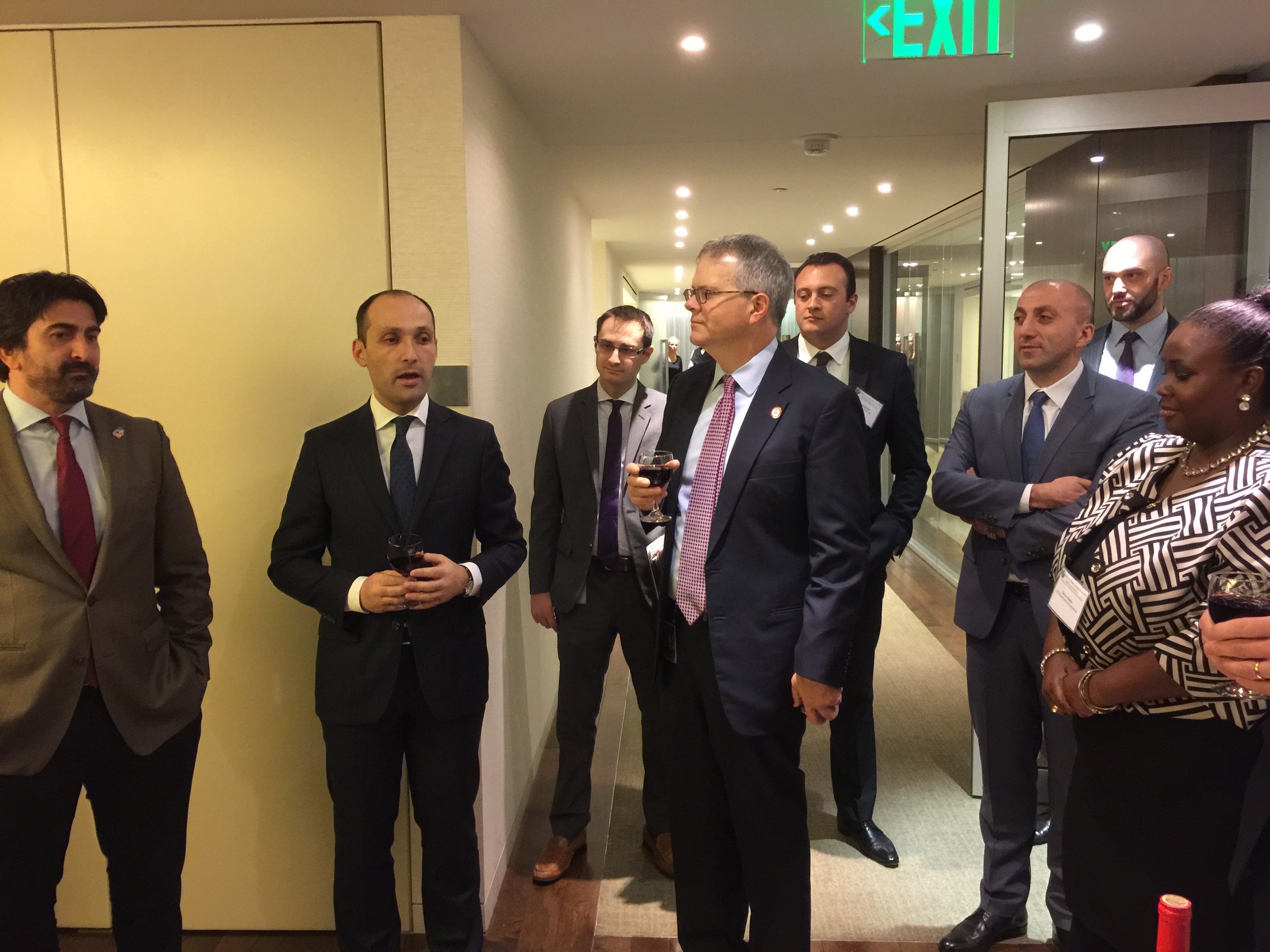  (From Left to Right)&nbsp;Georgian Minister of Agriculture, Levan Davitashvili gives a toast to the friendship between Georgia and the United States with Deputy Secretary of Commerce Bruce Andrews. 