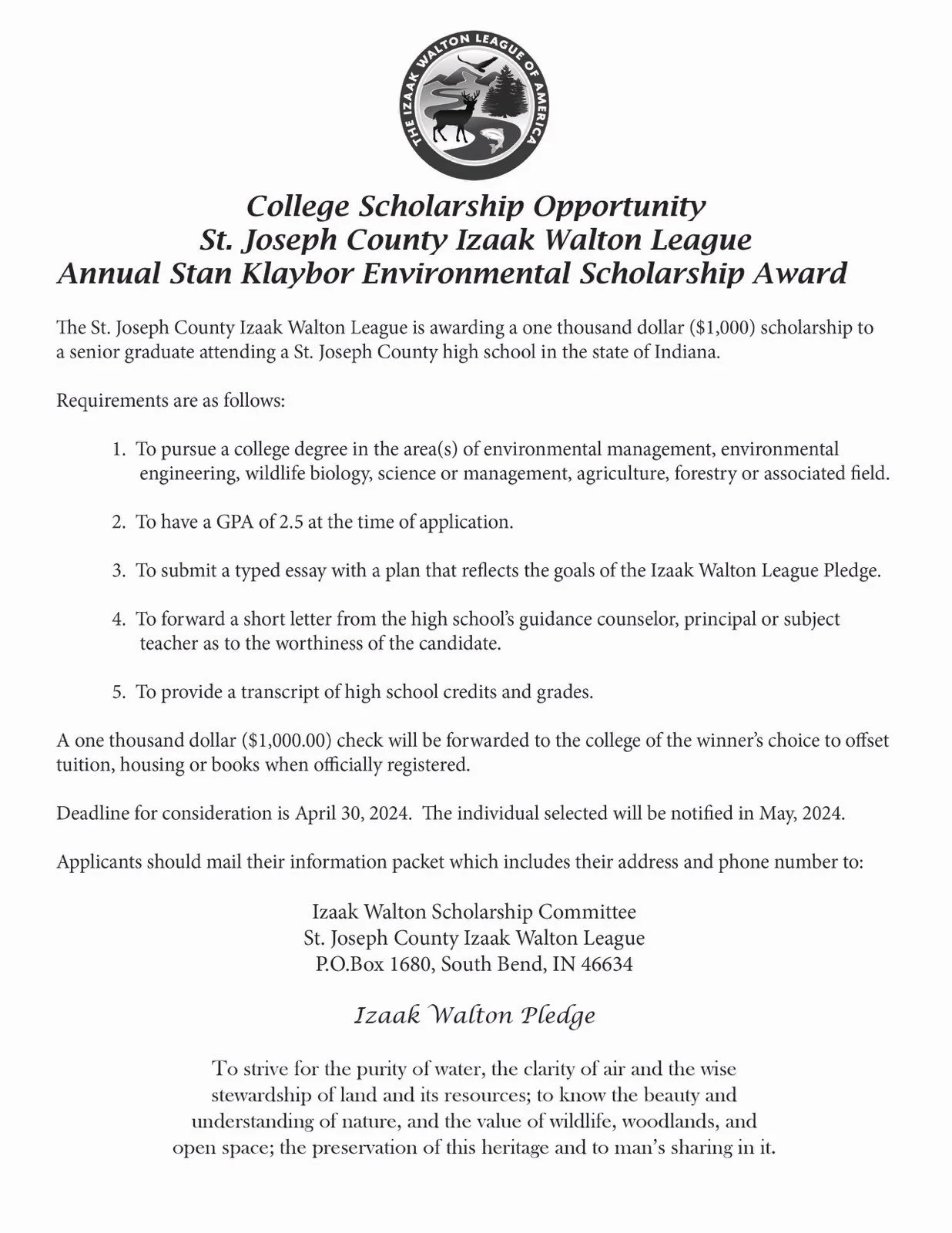 Stan Klaybor Environmental Scholarship Award