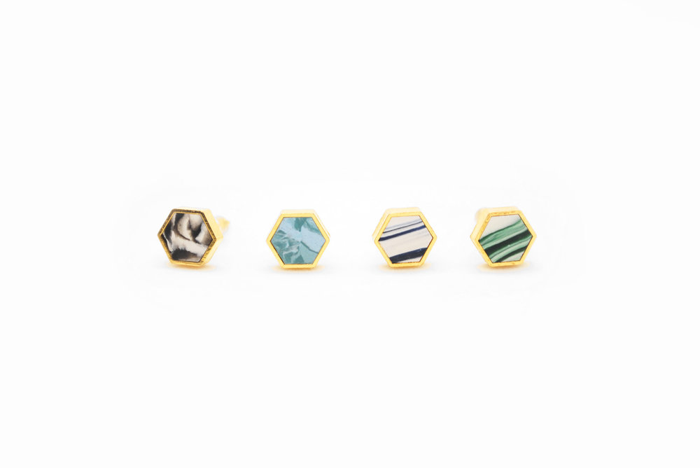 Handmade earrings Hexagon marble mix