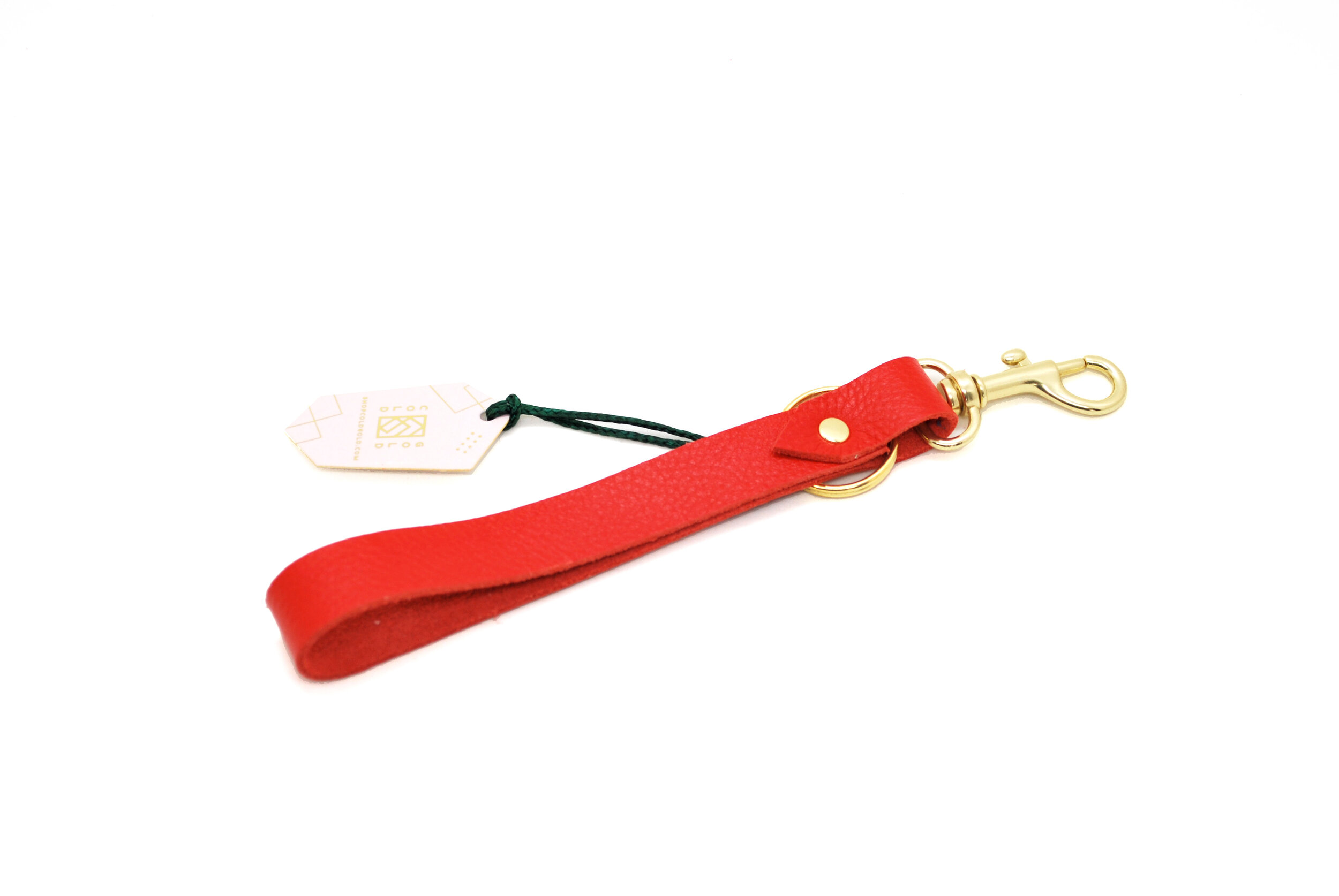 Colorful, Minimal Leather Keychain Wristlet — Cold Gold