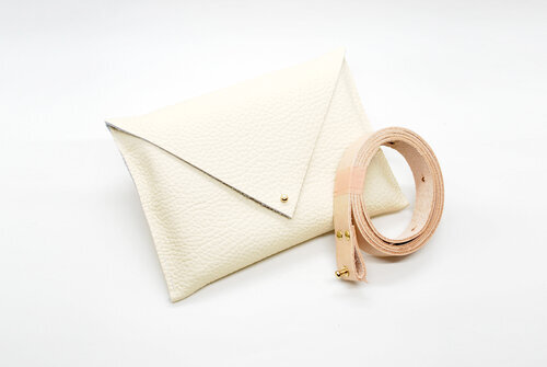 Ivory Leather Belt bag with natural rawhide leather belt and gold accents.
