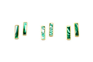 Marble Bar Stud Earring Set in Forest Green and Gold, Green Marble Gold Bar Stud Set, Minimal Marble Geometric Studs