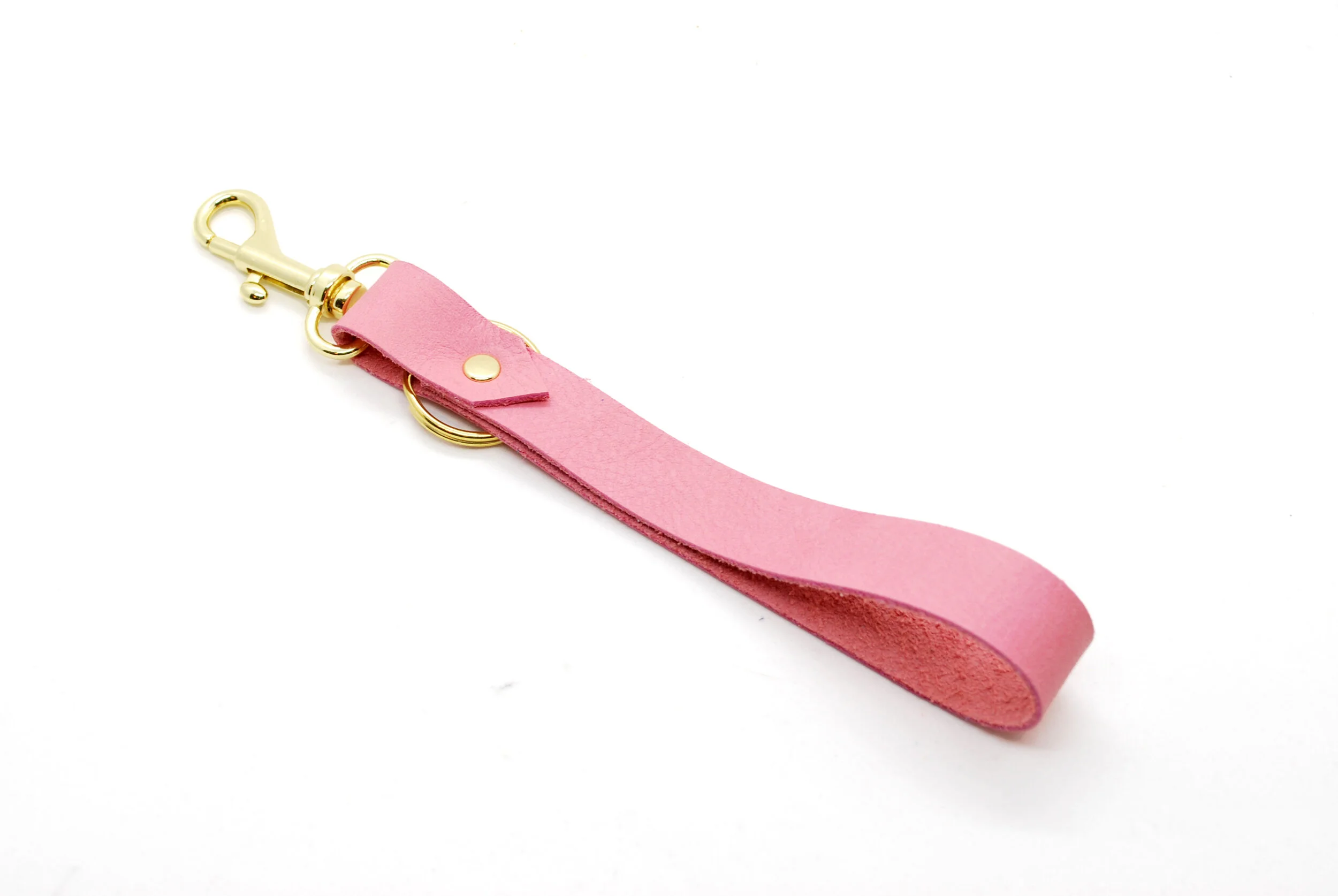 Colorful, Minimal Leather Keychain Wristlet — Cold Gold