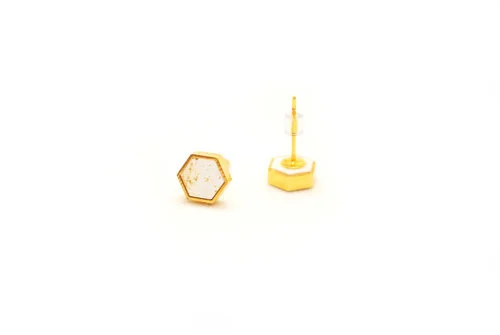 Cold Cold Hexagon Geo Studs in White Speckle