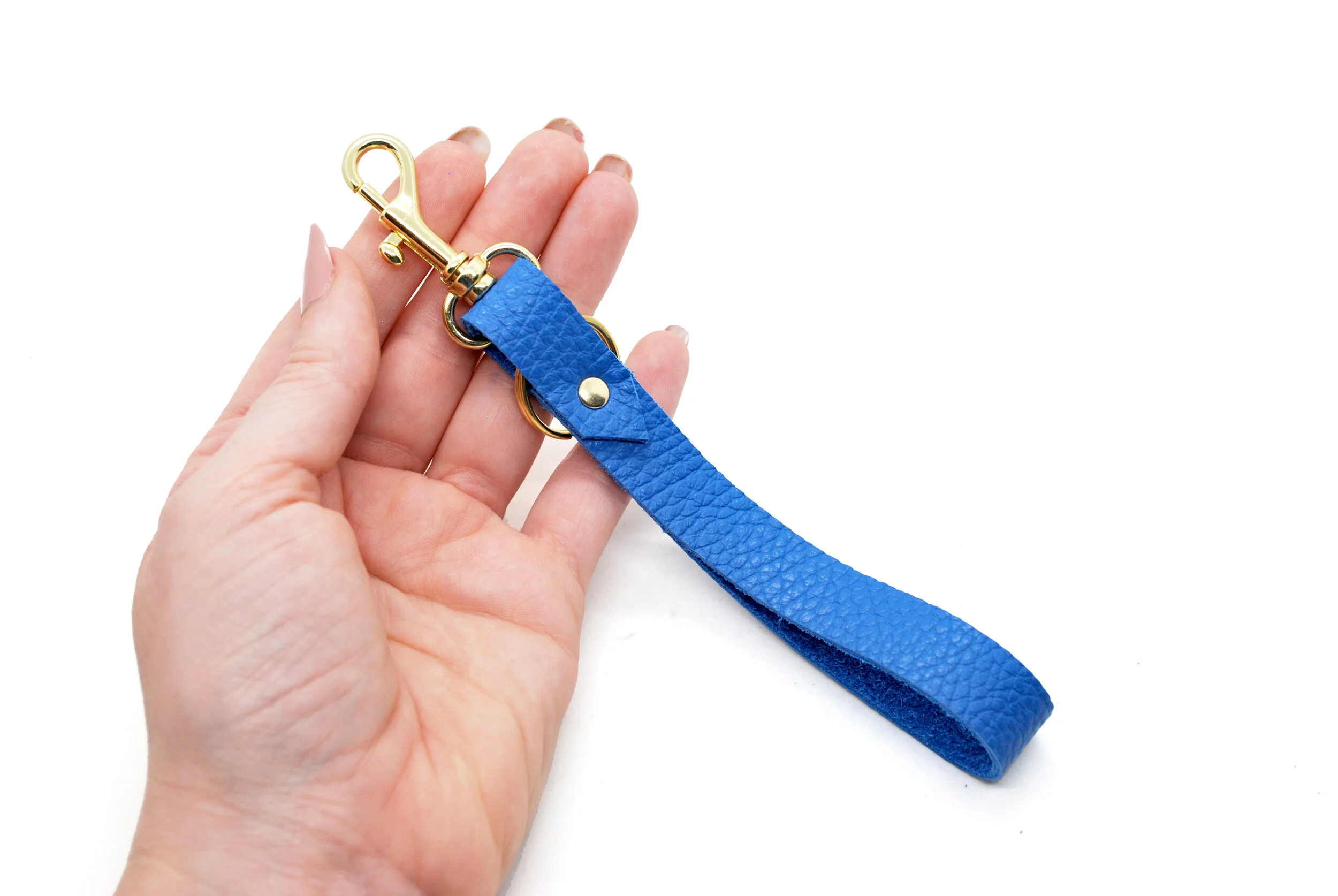 Matisse Blue Leather Key Chain Wrist Strap — Cold Gold