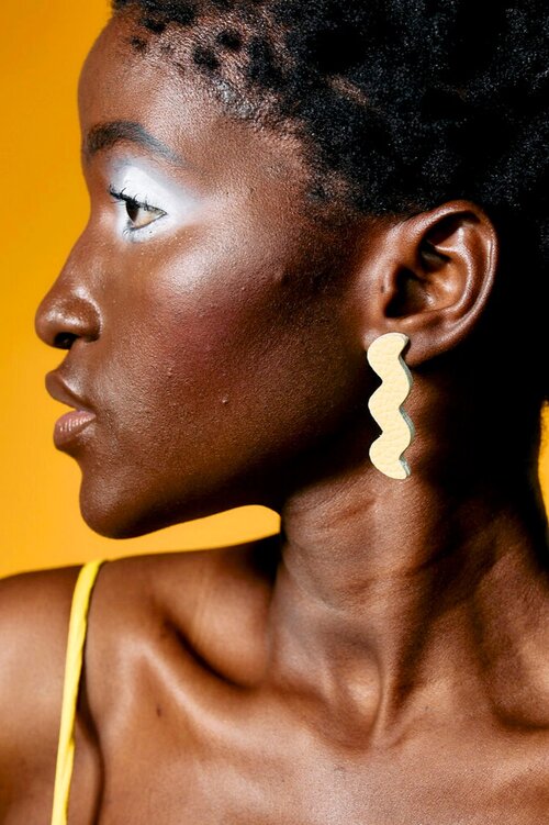 Cold Gold Light Trace Leather Cutout Earrings in Butter Yellow
