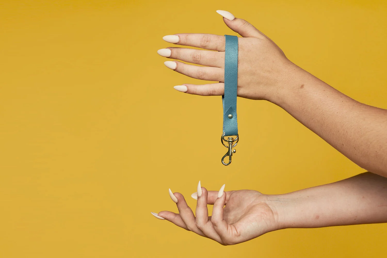 Cold Gold Leather Keychain in Turquoise