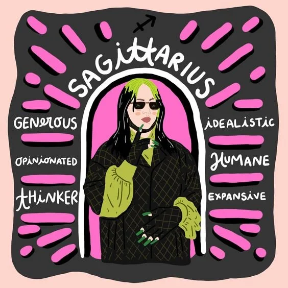 Billie Eilish inspired Sagittarius artwork by our friend Paris Woodhull, via pariswoodhull.com.