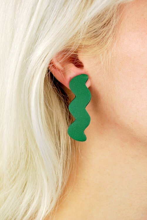 Limited edition Forest Green Light Trace leather zig zag earring set.