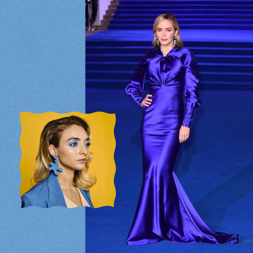 Emily Blunt’s gorgeous blue gown + Matisse Blue statement earrings are a match made in Pisces Heaven.