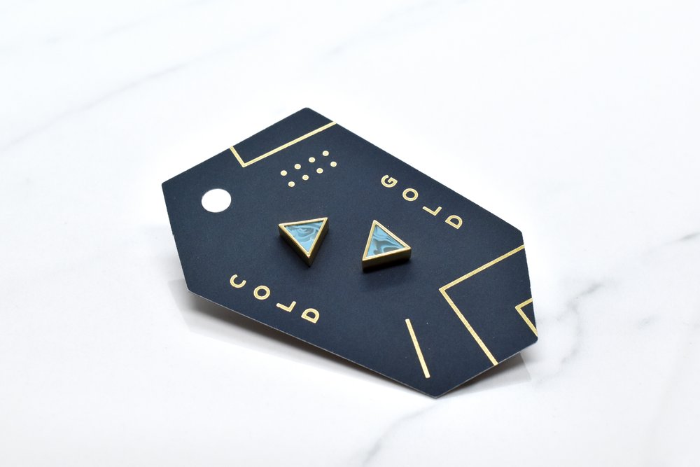 Hexagon Stud Earring Set with Aquamarine Clay and 14k Gold