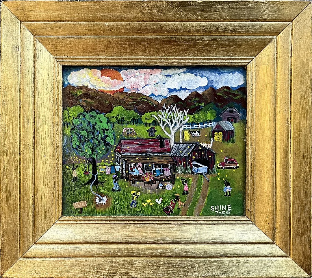 Carolyn Shine, "Primitive Farm Scene", Oil on Board, 9 x 11 inches, $750