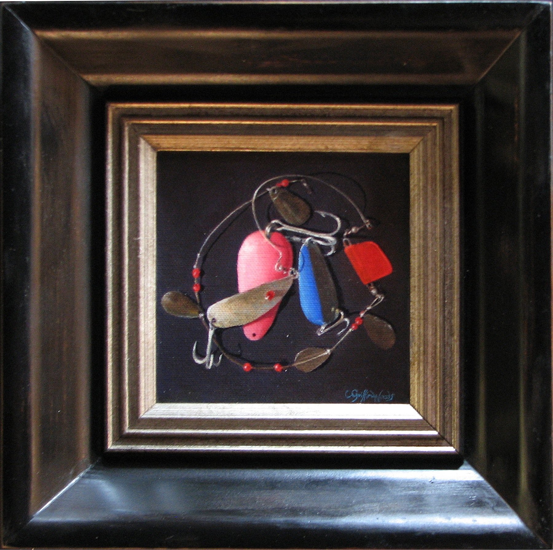 Chris Griffin-Woods, "Strung Along", Oil on Canvas, 5 x 5 inches $350