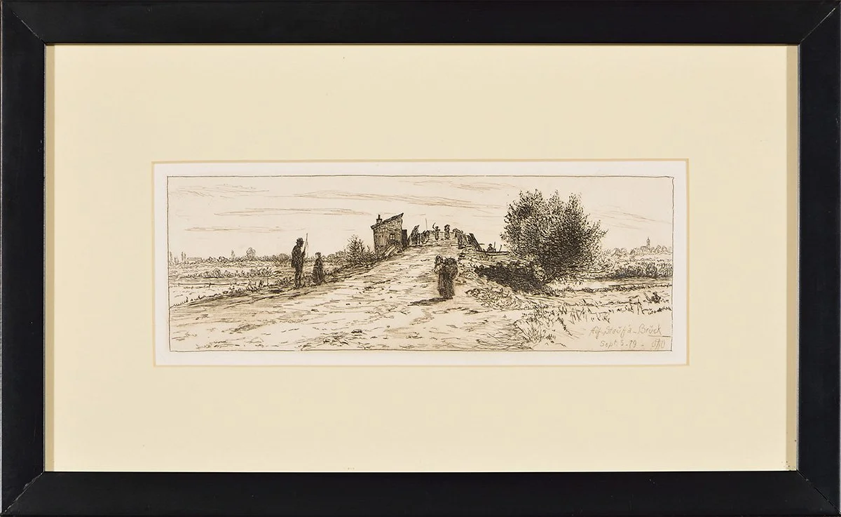 Otto Bacher, "Auf Staufa Bruck", Etching, 2 3/4 x 8 inches, $200