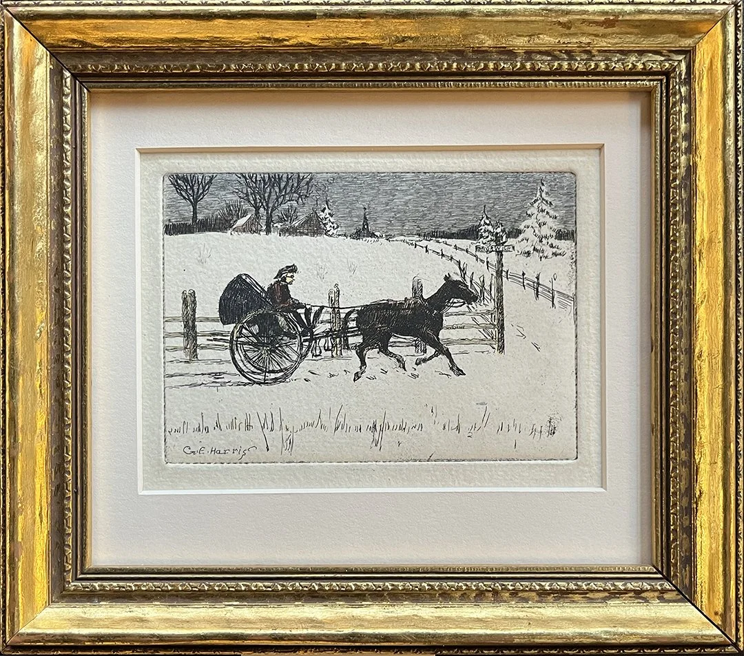 G.E. Harris, "Horse and Buggy", Etching, 3 1/2 x 5 inches, $95