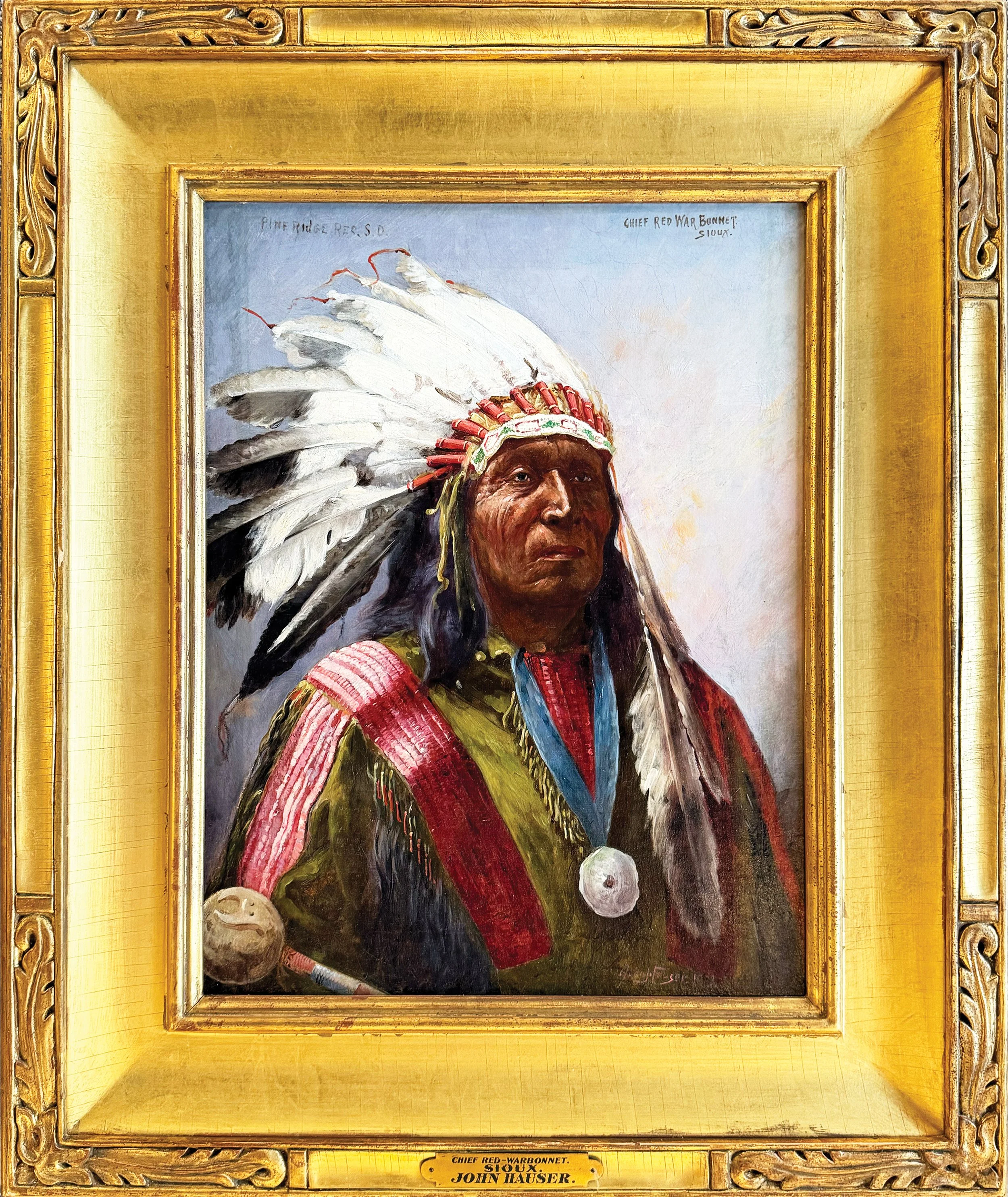 John Hauser "Chief Red War Bonnet, Sioux - Pine Ridge Res. SD" ca. 1903