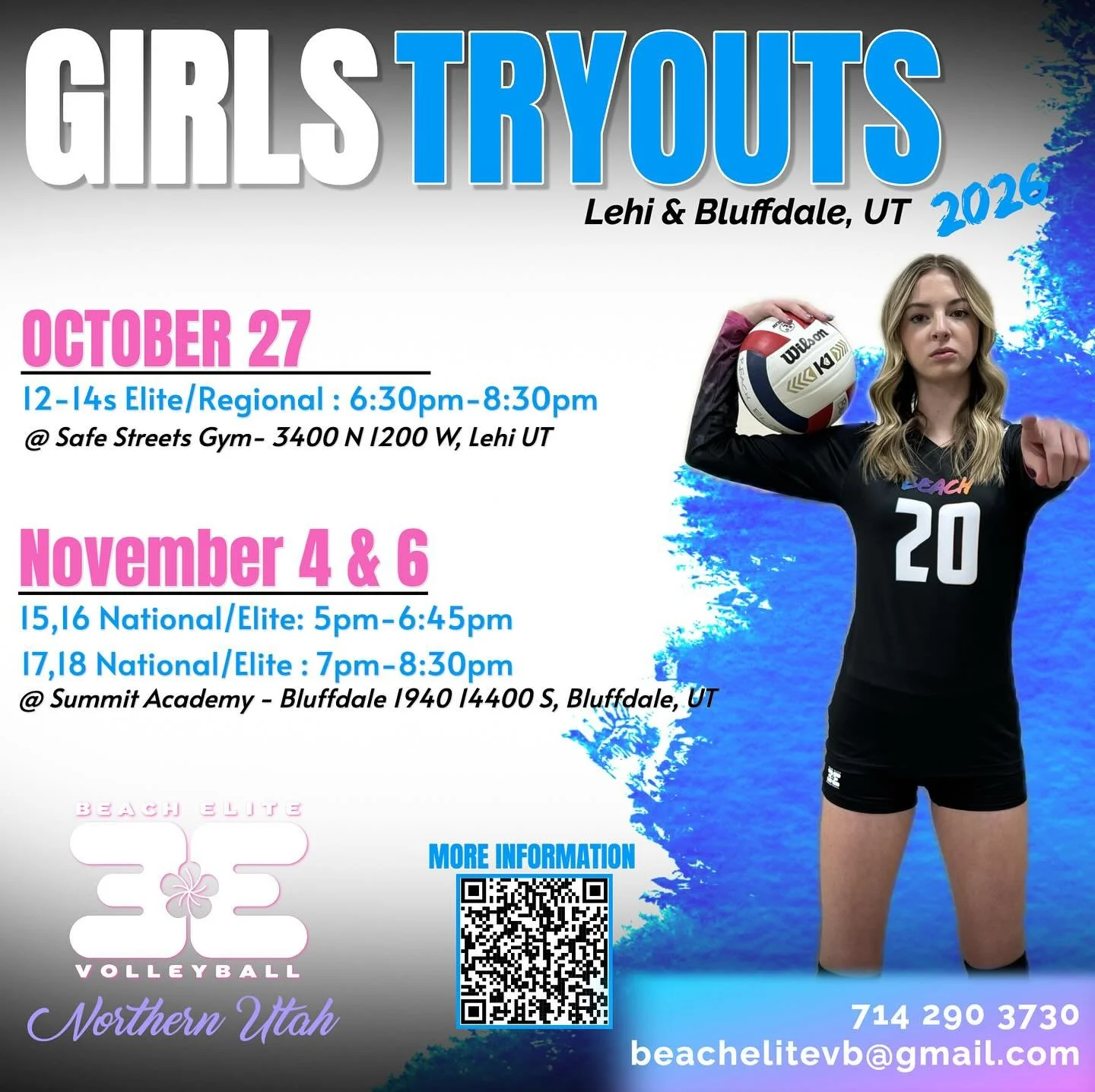 Next round of indoor tryouts are coming up! See you soon! Visit www.beach-elite.com and click on Northern Utah