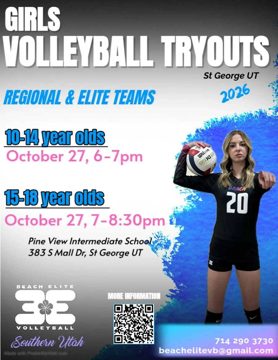 Hey St. George ! See you at tryouts today ! Pine view Intermediate School . 14 and unders - 6pm. 15-18s - 7pm