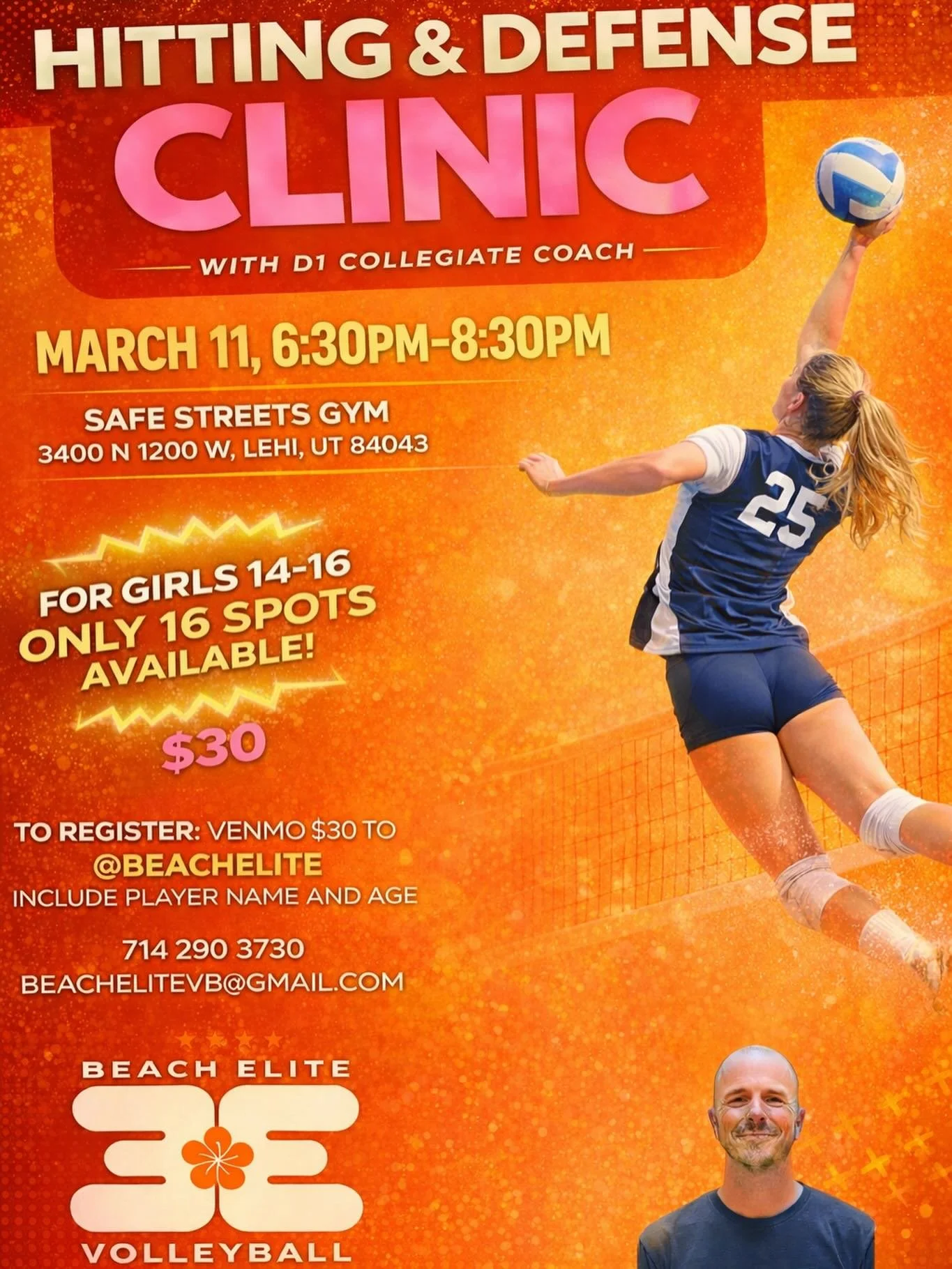 To register Venmo @beachelite or text 7142903730