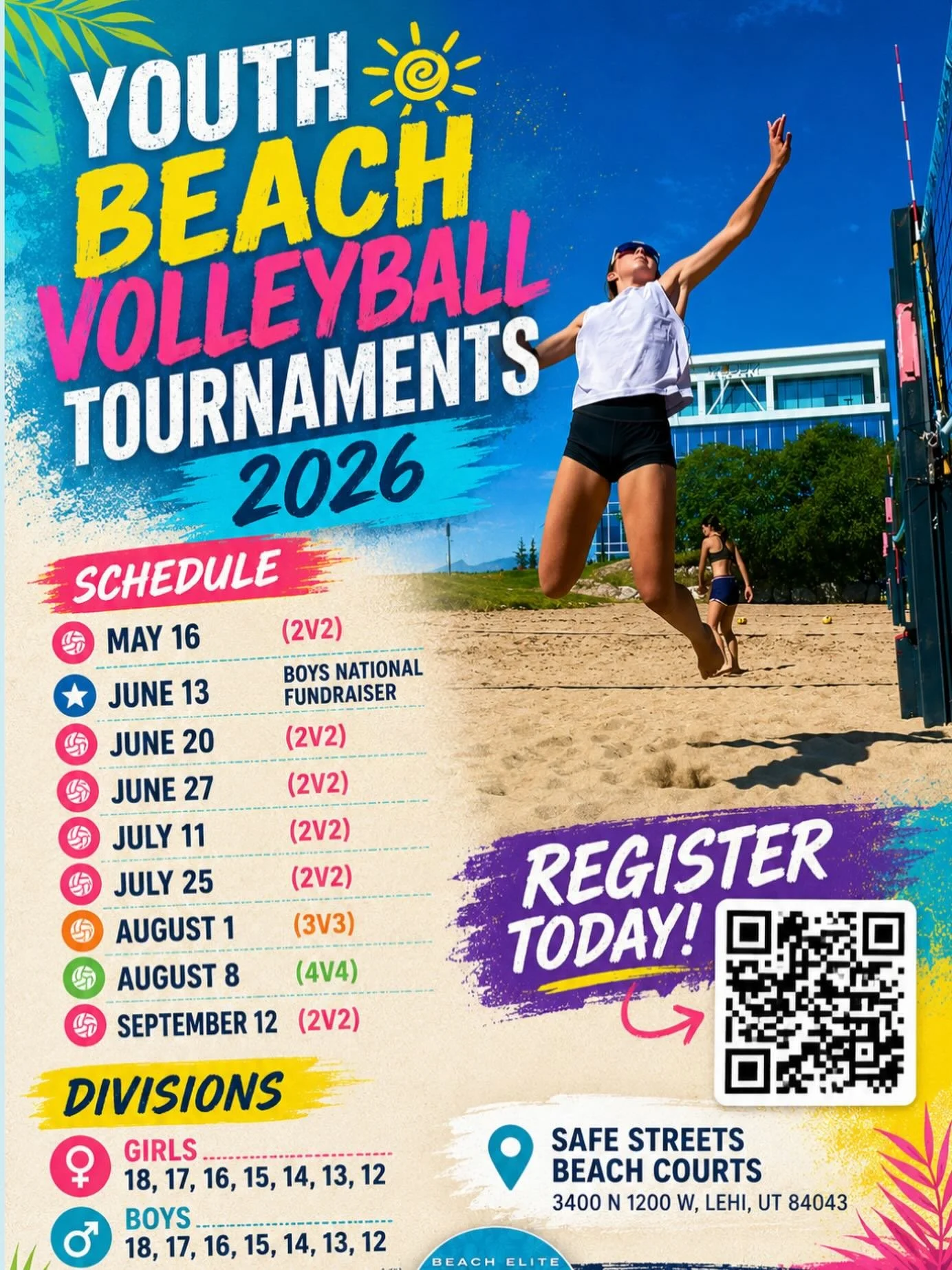 This is our 6th year hosting beach tournaments in Lehi! Come out and play !!