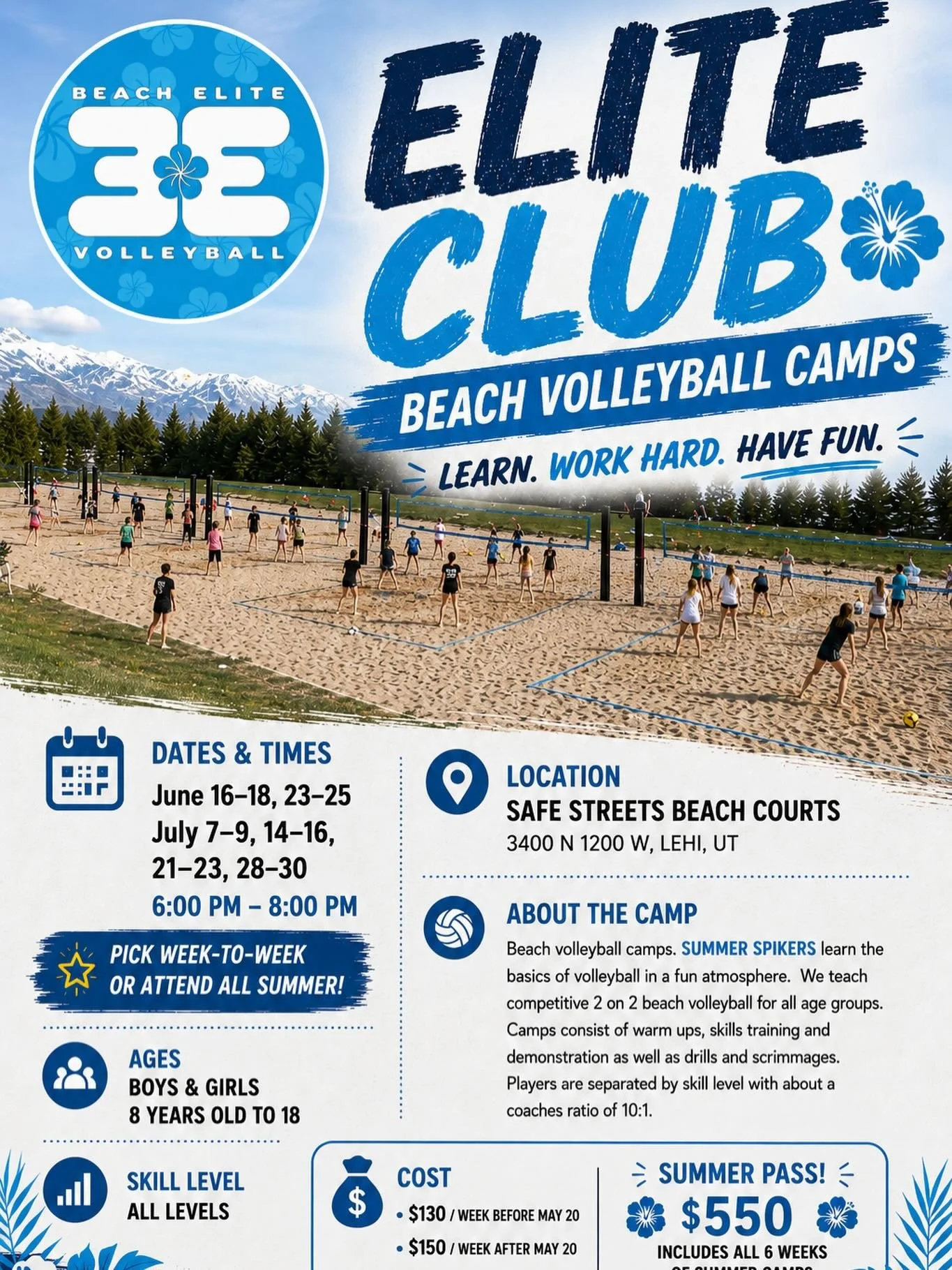 Come join us on the beach this summer! 🏐☀️

Our Summer Beach Pass makes it easy and affordable to train whenever your schedule allows. We strongly encourage all of our players to spend time training on the beach because it develops better ball contr